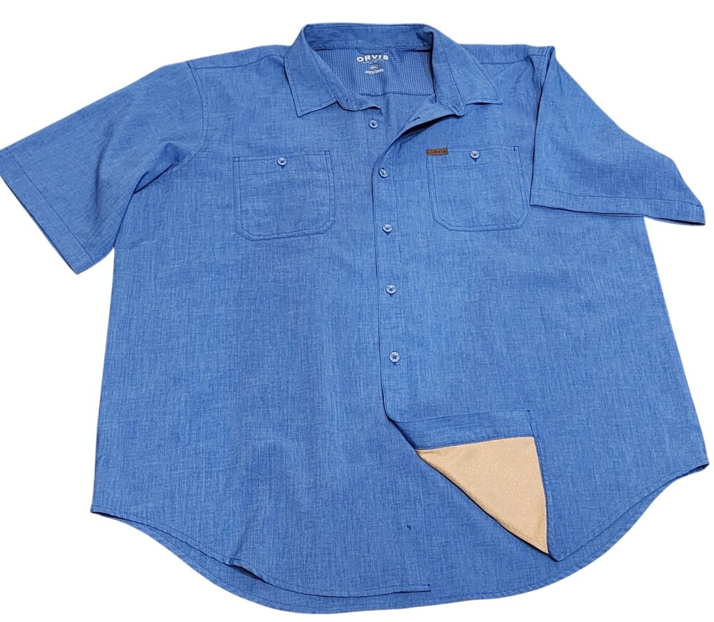 Orvis Tech Shirt Men XXL Blue Performance Lightweight Fishing Hiking Short Sleev